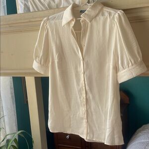 Cream Button-Up Short Sleeve Blouse